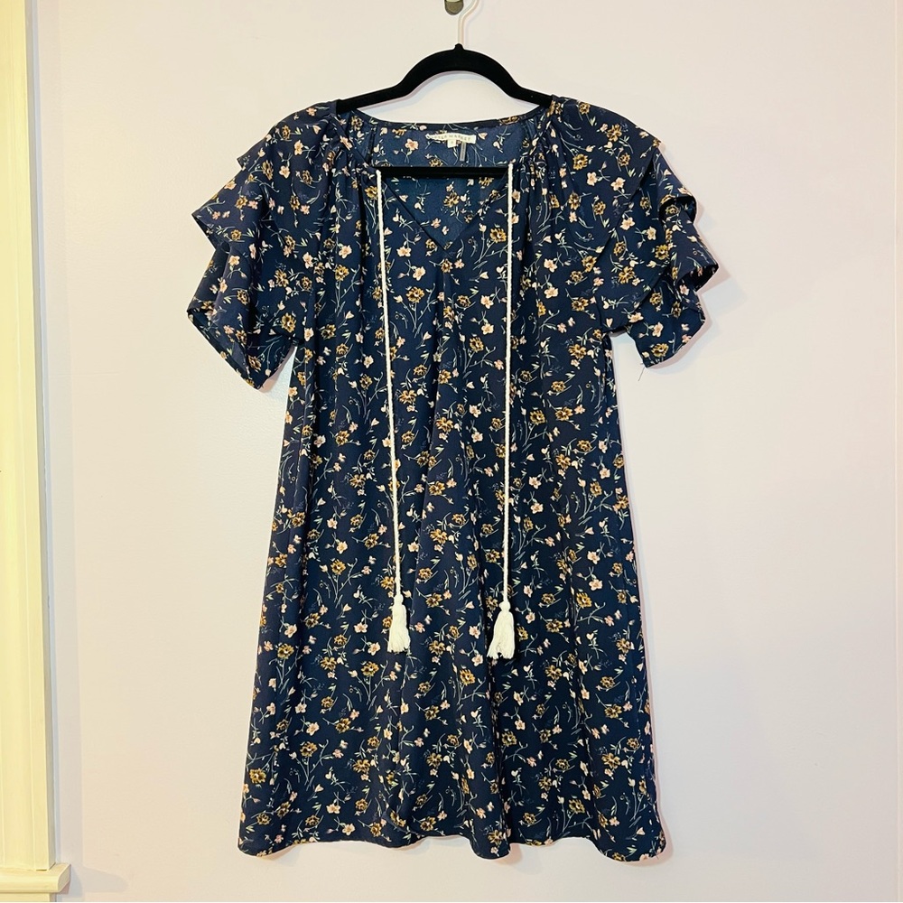 After Market Short Ruffle Sleeve Dress Floral Blue